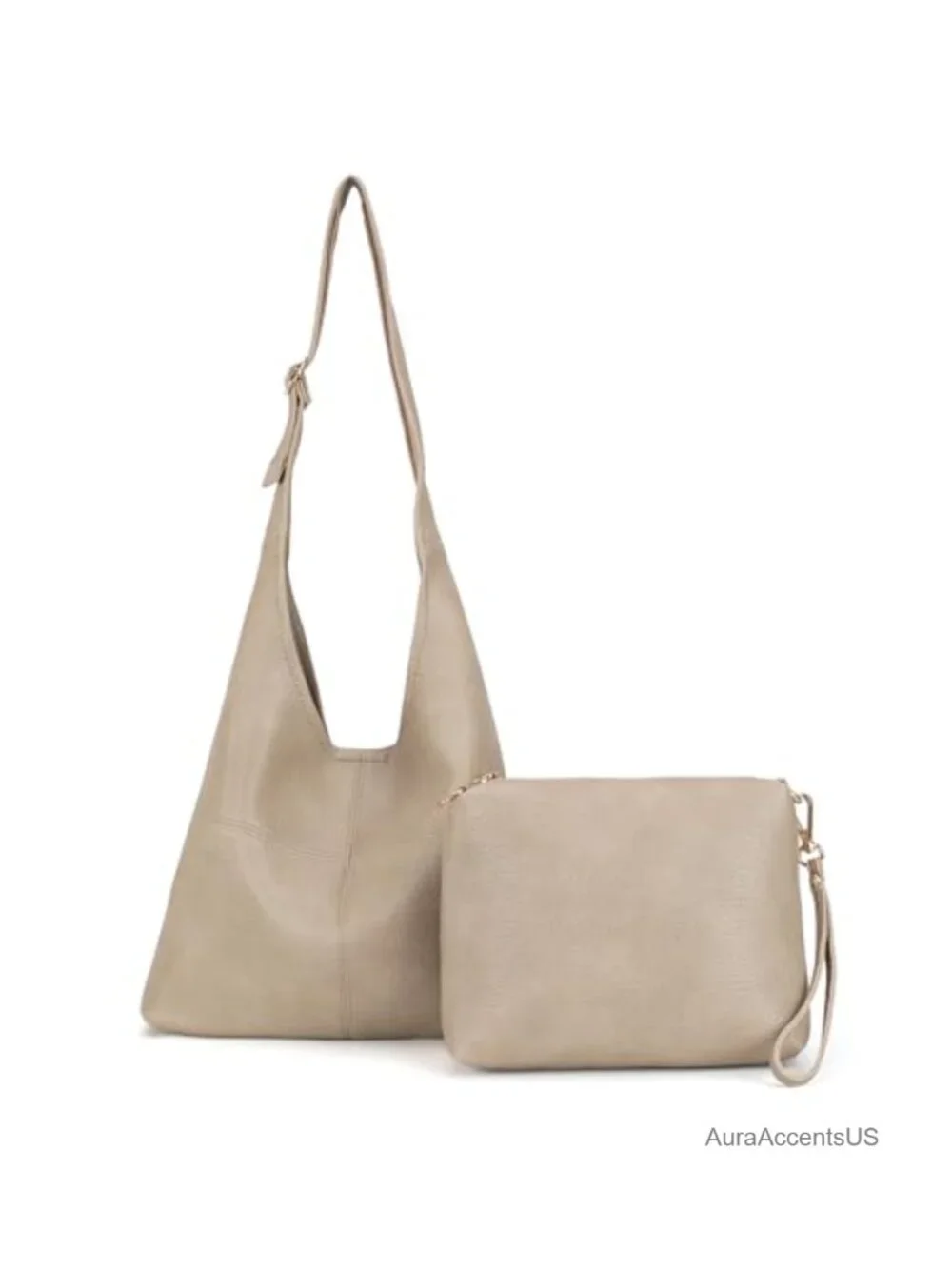 Vegan Leather Hobo Purse with Matching Wristlet, Magnetic Closure, Adjustable